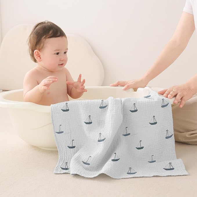Susurration Muslin Burp Cloths 24x24 Inches Ultra Soft 100% Cotton, 4 or 7 Pack Baby Washcloths for Newborn, Absorbent Burp Rags & Swaddle Blankets