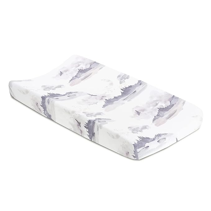 Oilo Changing Pad Cover, Breathable Organic Cotton Fitted Jersey, 300 Thread Count, Machine Washable, Fits Standard Changing Pads (32" x 16"), Girl, Boy, & Neutral Nursery Design, Misty Mountain