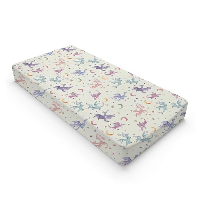 Watercolor Colorful Dragon Moon Stars Baby Changing Pad Cover,Unisex Dragon Nursery Diaper Changing Table Pad Mat Sheet for Boys Girls-16x32