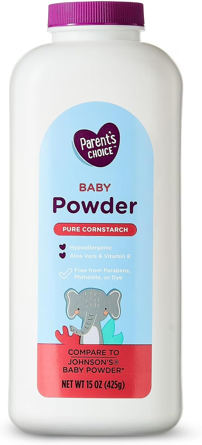 Parents Choice Pure Cornstarch Baby Powder, Aloe Vera and Vitamin E, 15 oz