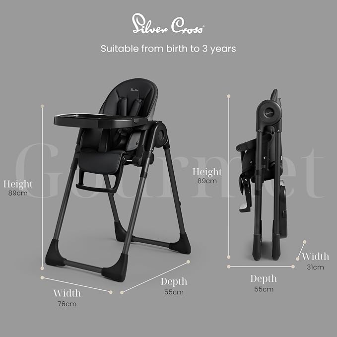 Silver Cross - Gourmet Highchair with Mealtime Set - Baby Chair - Portable Highchair - Newborns to 3 Years - Black