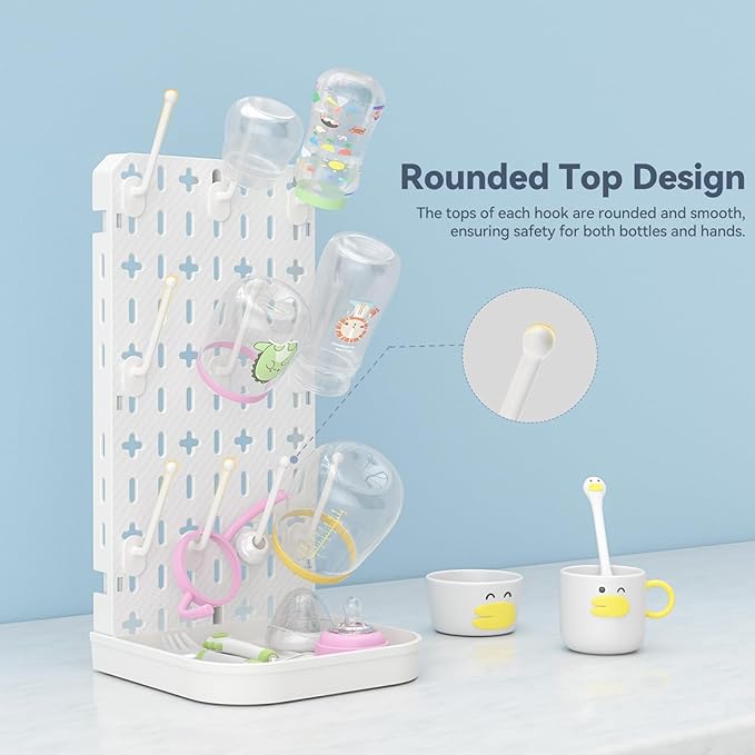 Baby Bottle Drying Rack Baby Bottle Holder Space Saving Bottle Dryer Rack Station Countertop Storage Organizer 12 Travel Bottle Drying Rack Vertical Breast Pump Part Plastic Bag Cup Dryer Tower White