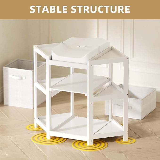 Glaf Corner Changing Table, Baby Diaper Changing Station with Storage Drawer Laundry Hamper Multifunctional Portable Diaper Station with Changing Pad for Newborn Infant (White)