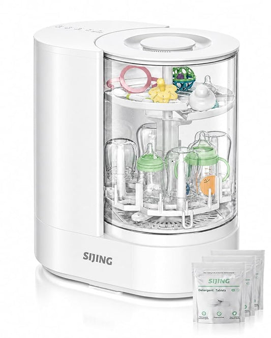 SIJING Bottle Washer & Sterilizer Dryer, Glass Baby Bottle Washer, No Plastic Contact, Automatic Bottle Cleaner with 360° Spray, High-Temp Steam for Pump Parts
