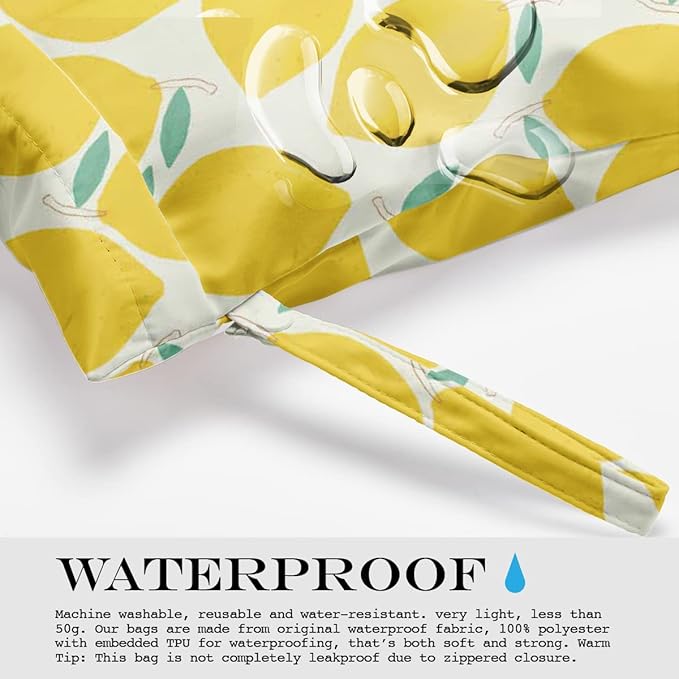 Wet Bag, Wet Dry Bag, Wet Bag for Swimsuit, Travel, Beach, Pool, Diapers, Dirty Yoga Gym Clothes, Toiletries, Makeup Bag, Snack Bag, Waterproof Reusable Fruit Peach Avocado Lemon