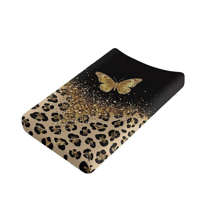 Butterfly Baby Changing Pad Cover Leopard Print Diaper Changing Pad Cover Black Changing Pad Cover Girl Home Decoration