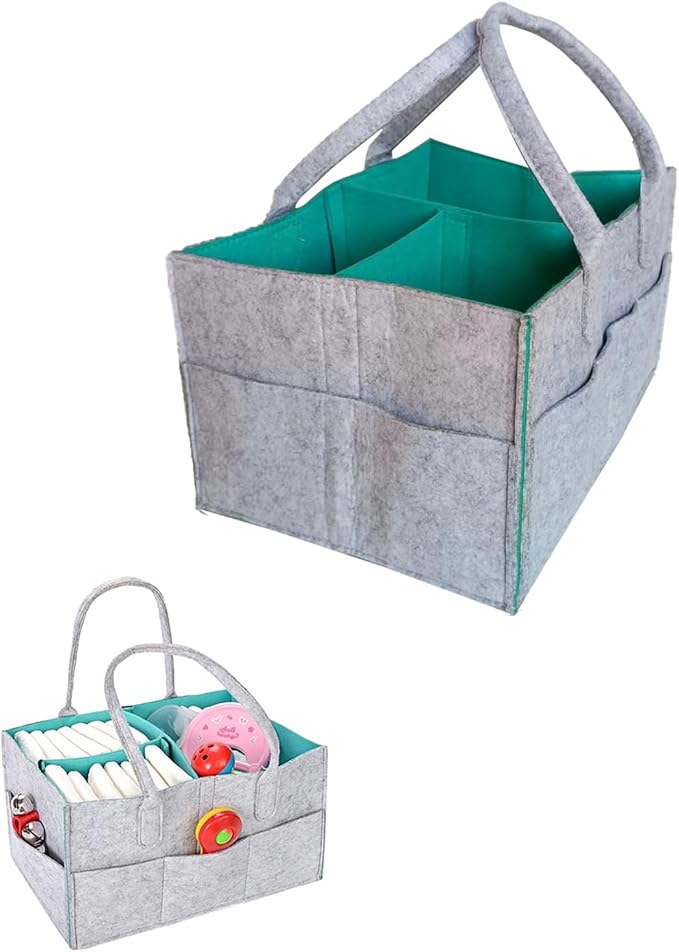 Baby Diaper Caddy - Practical, Modern Style - Baby Basket - Light Gray & Green