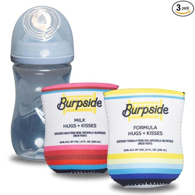 Soft Drink Themed Coozies for Baby Bottles - Funny Gift for New Parents & Baby Showers - (2 Premium Designed Neoprene Coozies + BPA/Lead/Phthalate Free Bottle Included)