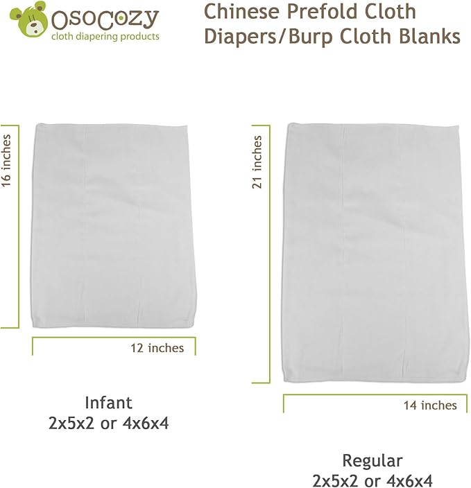 OsoCozy Chinese Prefold Diapers - 1 Dozen (Infant 2x5x2)
