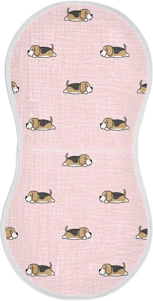 vvfelixl Burp Cloths Lazy Beagle Puppy for Baby Boy Girls Baby Washcloths Burp Rags 1 Pack Pink