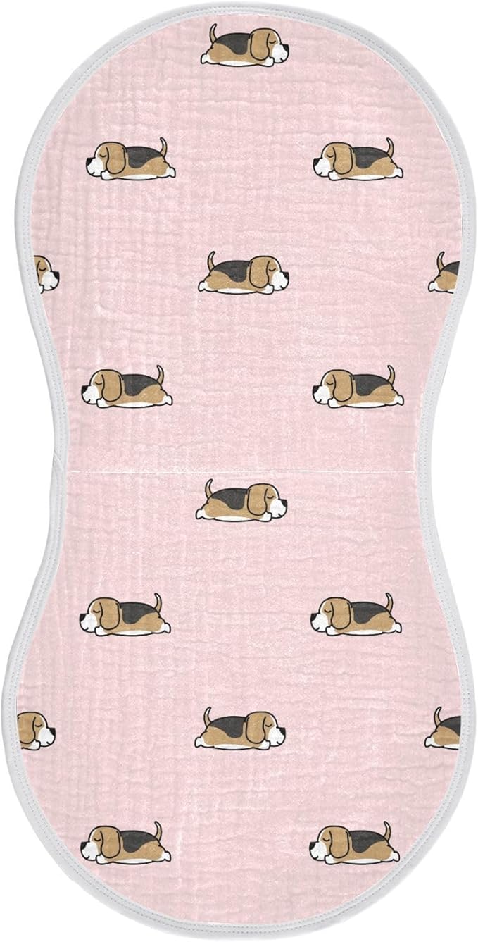 vvfelixl Muslin Burp Cloths Lazy Beagle Puppy Baby Washcloths for Baby Girl Boys 2 Pack Pink