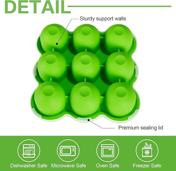 CHENGU 4 Pack Baby Food Storage Containers 9 Cup Silicone Baby Food Freezer Tray with Lid Stackable Reusable Freezer Storage Tray for Ice Breast Milk Homemade Food Vegetable (Blue, Purple, Green)