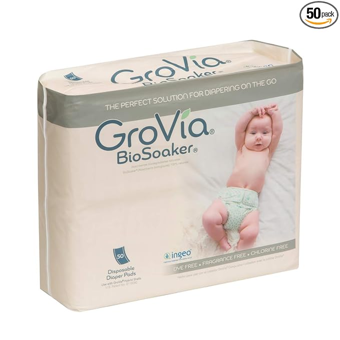 Disposable Pad for Cloth Diapers – GroVia BioSoaker – for Natural Parenting – Secure One Size Eco Friendly Adhesive Inserts – 50 Count