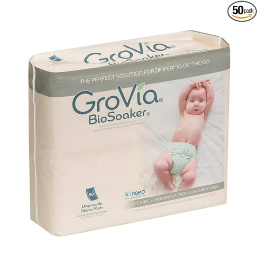 Disposable Pad for Cloth Diapers – GroVia BioSoaker – for Natural Parenting – Secure One Size Eco Friendly Adhesive Inserts – 50 Count