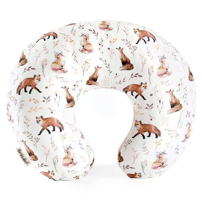 GRSSDER Nursing Pillow Cover Stretchy Minky Removable Nursing Covers for Breastfeeding Pillows, Ultra Soft Comfortable Slipcover for Girls, Pretty Fox Pattern