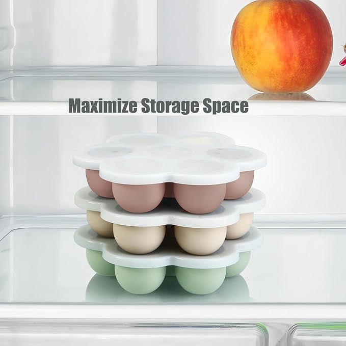 PandaEar 2 Pack Silicone Baby Food Freezer Trays with Lids - 7 Individual 1oz Portions per Tray - Reusable Storage Containers for Breast Milk, Homemade Purees & Fruit - BPA Free, Light Green/Gray