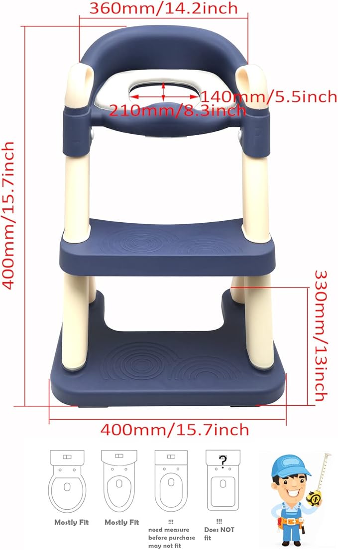 XKMT- Blue Toddler Potty Training Seat Ladder Wider Step Toilet Chair Infant Kid Bathroom Trainer