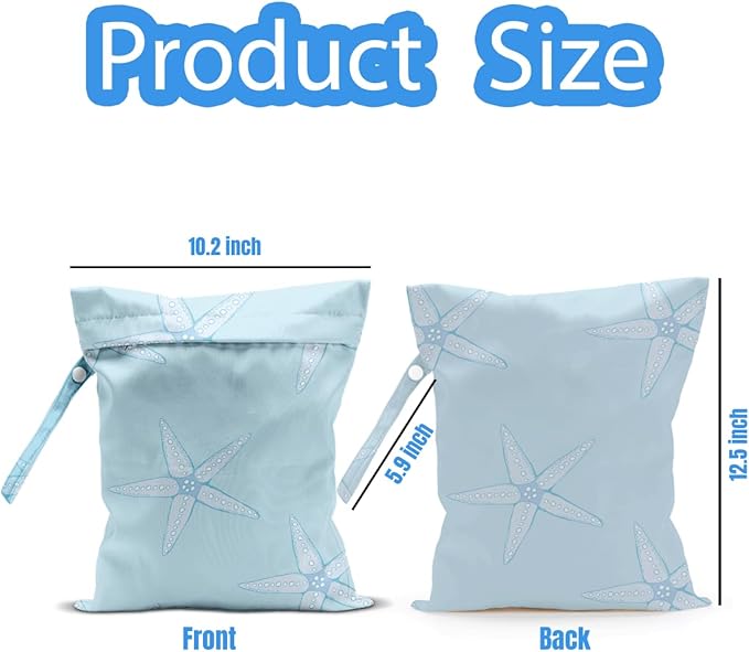 Wet Dry Bag, Wet Bag for Swimsuit, Travel, Beach, Pool, Diapers, Dirty Yoga Gym Clothes, Makeup Bag, Starfish Summer Vacation Essentials