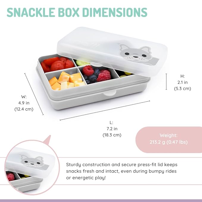 melii Snackle Box | 6-Compartment Divided Snack Container, BPA-Free Food Storage with Removable Dividers for School, Travel & On-the-Go Snacking (Bulldog)