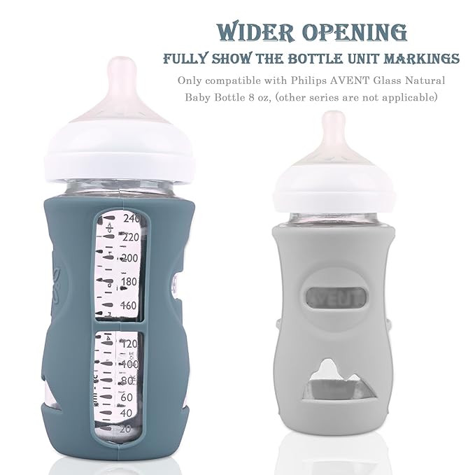 3 Pack Silicone Sleeves for Avent Natural Glass Baby Bottles, Anti Breakage Baby Bottle Holder, Compatible Philips Avent Glass Natural Baby Bottle 8 oz (Grey+Dark Blue+Apricot)