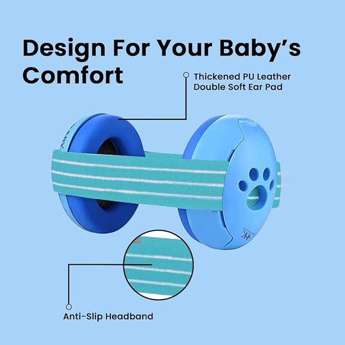 Baby Hearing Protection | Noise Canceling Ear muffs for Babies up to 18 months with Elastic Headband | Baby Airplane Essentials | Headphones for Noise reduction