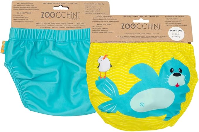 ZOOCCHINI Baby & Toddler Pack of 2 Reusable Swim Diapers – Waterproof with UPF 50+ Sun Protection, Chlorine & Salt Water Resistant, Leakproof Design, Seal - 12-24 Months