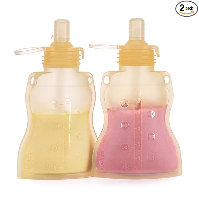 haakaa Pouch Reusable Baby Food Pouch, Reusable Pouches for Toddlers Kids Squeezable Pouch, Washable Freezer - Make Homemade Organic Food for Babies/Toddlers, 4oz, 2 Pack (Yellow)