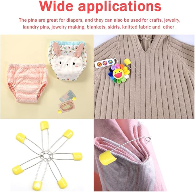 50 PCS Safety Pin 54mm/2.2in Baby Diaper Pins for Cloth Plastic Head Baby Pins for Diapers Stainless Steel Cloth Pins with Locking Closures Nappy Pin for Crafts（DT/Yellow）