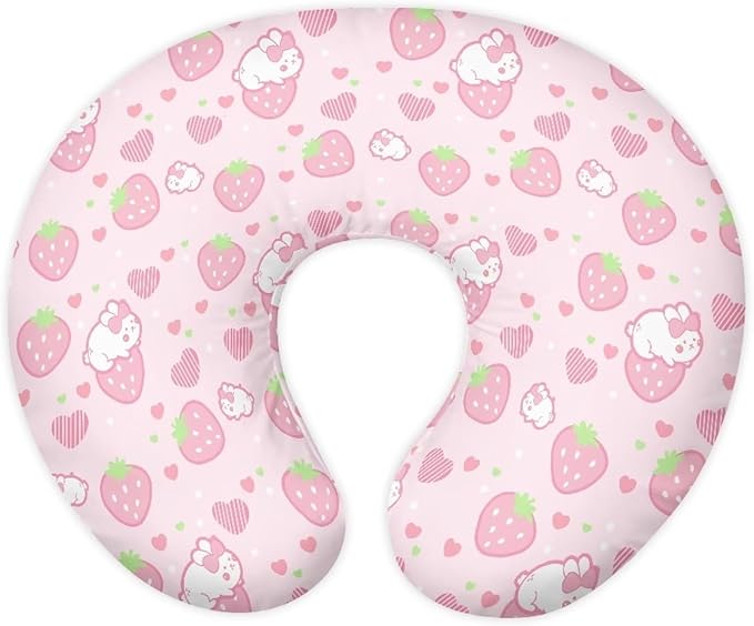 Strawberry Bunny Nursing Pillow Case for Newborn Support for Breastfeeding,Bottle Feeding & Bonding Feeding Pillow Cover Soft and Cozy Breastfeeding Pillow Slipcover Cover Only