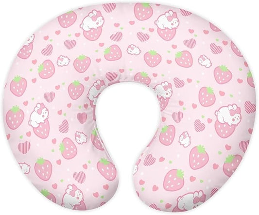Strawberry Bunny Nursing Pillow Case for Newborn Support for Breastfeeding,Bottle Feeding & Bonding Feeding Pillow Cover Soft and Cozy Breastfeeding Pillow Slipcover Cover Only