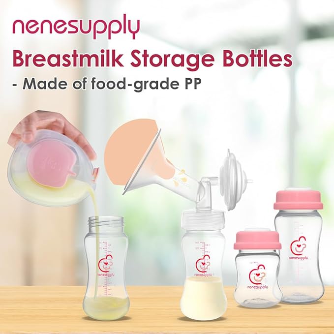 Nenesupply Storage Bottles Collection for Spectra S1 S2 Motif Luna Breast Pumps 6 pc 4.7oz 140ml with Collar and Sealing Disc. Breastmilk Storage Replace Spectra Bottles for Pumping Wide-Mouth