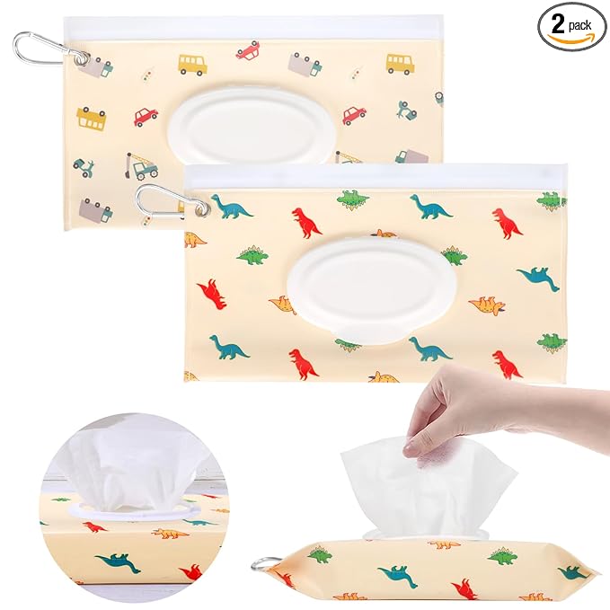 2Packs Baby Wipes Dispenser Portable Baby Wipe Holder Refillable Wet Wipes Container Reusable Travel Wipes Case, Keeps Wipes Fresh(Yellow)