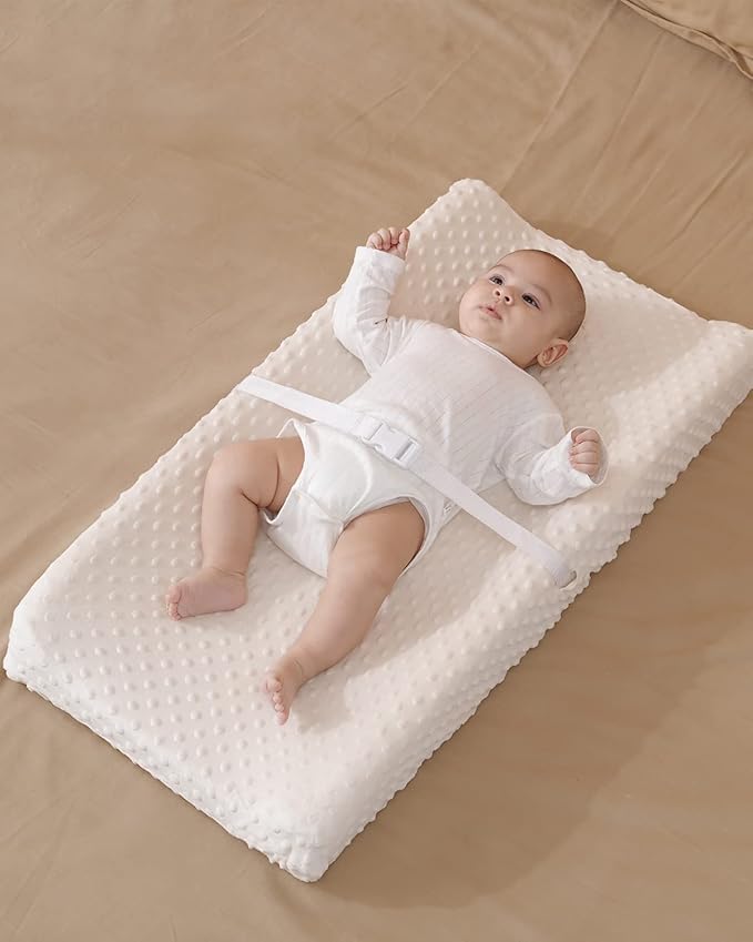 Solid Changing Table Pad Cover Cradle Sheet, Fits 32"/34''x16" Contoured Diaper Changing Pad, Ultra Soft Cozy Minky Dots Plush Changing Table Covers, Breathable Wipeable Removable (Beige)