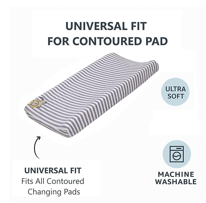 Little Love by NoJo Roarsome Lion - Grey, White Stripe Plush Changing Pad Cover with Yellow Lion Applique, Grey, White, Yellow
