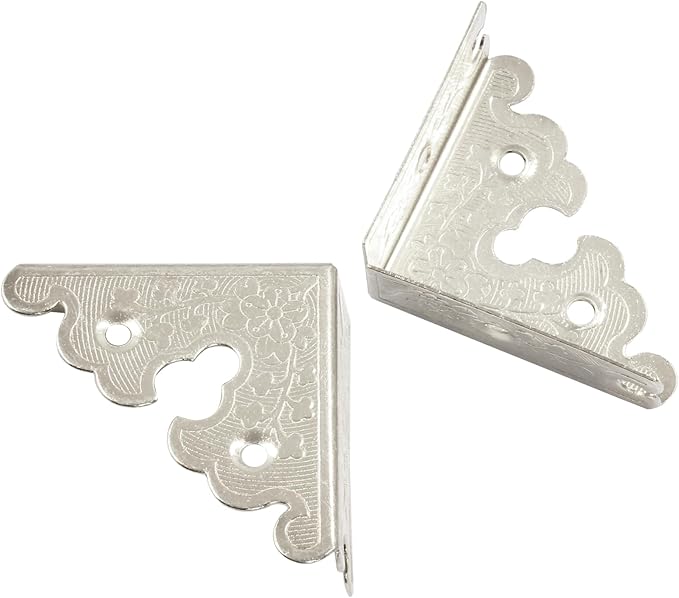4Pcs Retro Style Decorative Corner Protectors Triangle Vintage Corner Guards with Mounting Nails for Jewelry Box Gift Box Wooden Case(1.33 x1.33 inch,Silver)