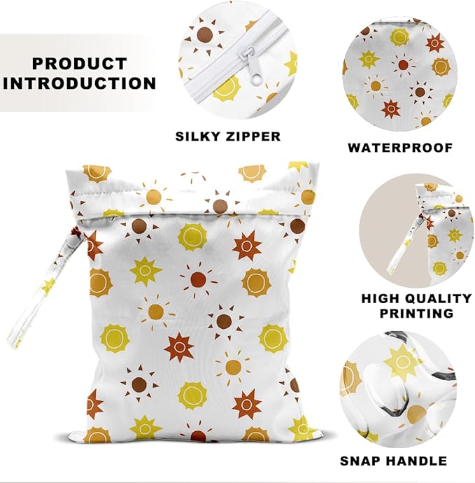 Sun Wet Dry Bag 12x10 Inch,Waterproof Reusable Wet Bag for Swimsuit, Travel, Beach, Pool, Diapers, Dirty Yoga Gym Clothes, Stroller, Toiletries, Makeup Bags, Sun Gifts for Women Friend