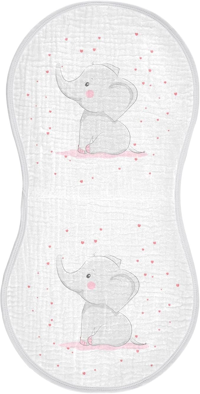Cute Elephant Pink Love Heart Muslin Burp Cloths for Baby 1 Pack Soft 100% Cotton Baby Washcloths Bibs for Boy Girl