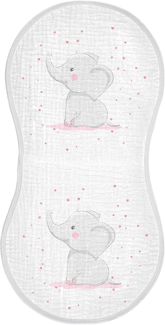 Cute Elephant Pink Love Heart Muslin Burp Cloths for Baby 1 Pack Soft 100% Cotton Baby Washcloths Bibs for Boy Girl