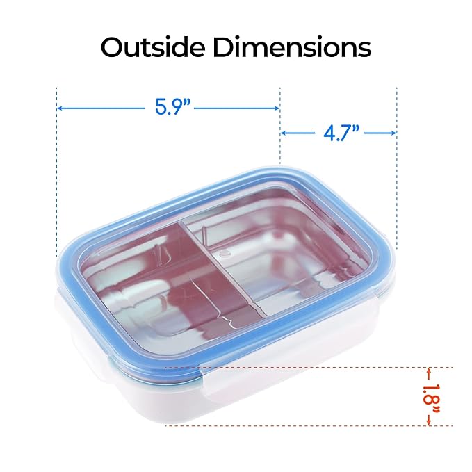Innobaby Keepin' Fresh Stainless Steel Divided Bento Snack Box with Lid for Kids and Toddlers BPA Free, 11 oz., Blue