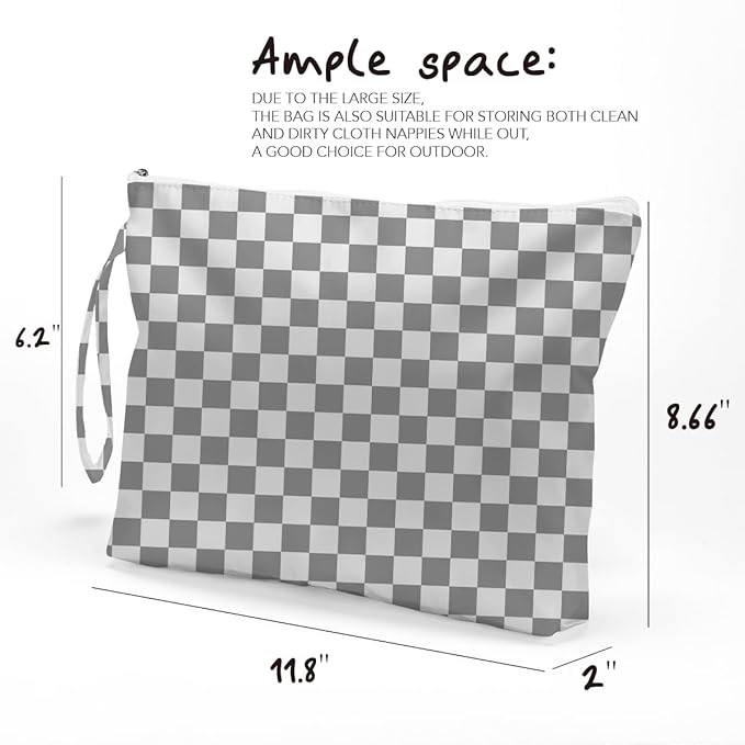 Fokongna Wet Bag, Small Portable Waterproof Multi-Functional Organizer for Women, Ideal for Daily, Beach & Travel，Grey White Checkerboard