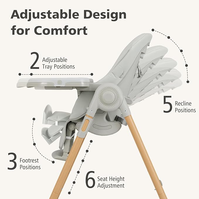 INFANS Baby High Chair, High Chairs for Babies & Toddlers with Adjustable Height Backrest Footrest Removable Tray, Easy to Clean PU Seat Convertible Quick Folding Portable Highchair