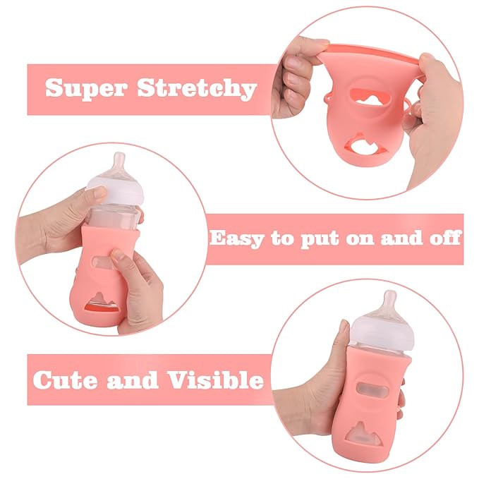 3 Pack Silicone Sleeves for Avent Natural Glass Baby Bottles, Anti Breakage Baby Bottle Holder, Compatible Philips Avent Glass Natural Baby Bottle 8 oz, BPA Free (White+Pink+Purple)