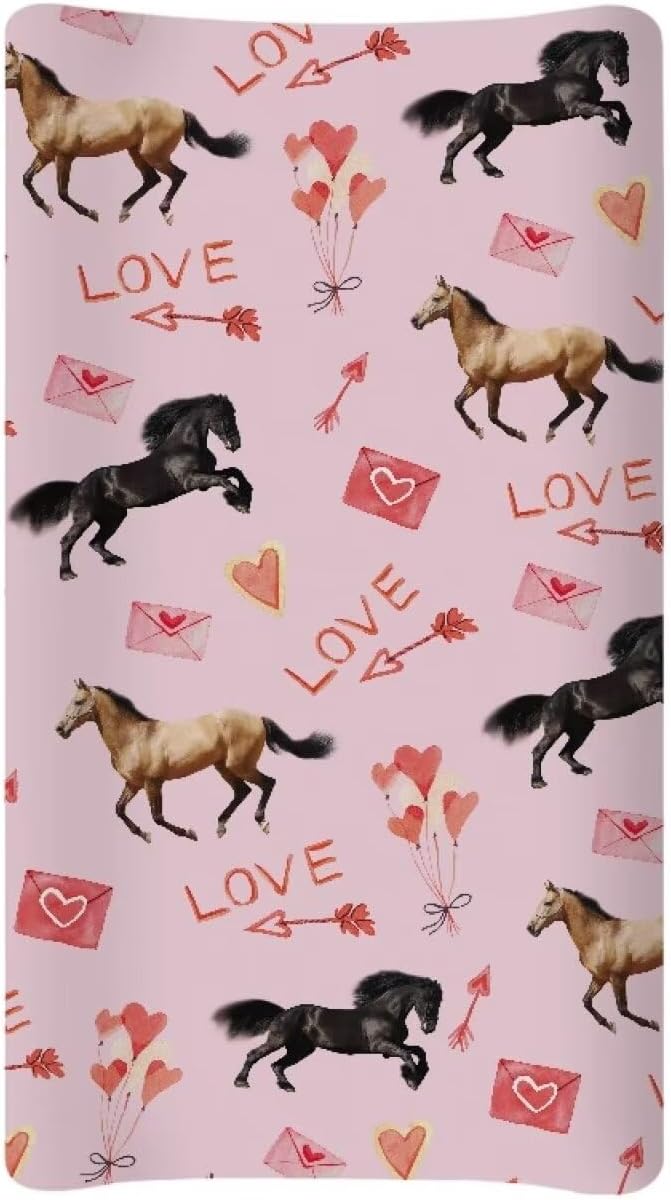 Horse Valentine Changing Table Cover Washable Breathable Changing Pad Cover Waterproof Nursery Pad Change Cover Valentine Decor Comfy Cozy Cradle Sheets