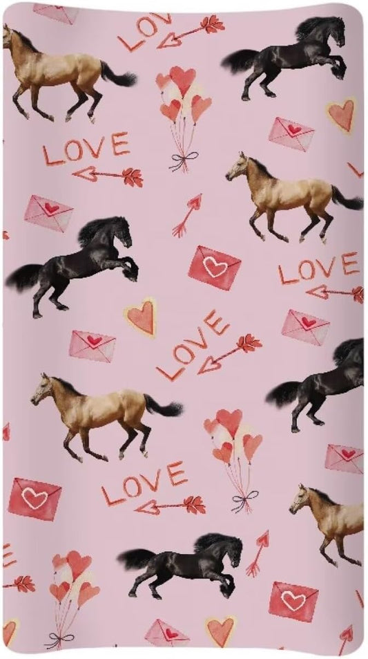 Horse Valentine Changing Table Cover Washable Breathable Changing Pad Cover Waterproof Nursery Pad Change Cover Valentine Decor Comfy Cozy Cradle Sheets