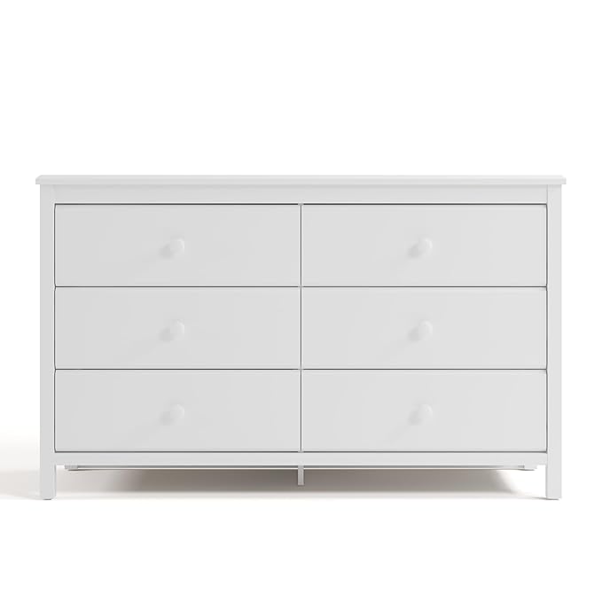 Storkcraft Alpine 6-Drawer Dresser (White) – GREENGUARD Gold Certified, White Dresser for Bedroom, Kids & Nursery Storage Drawers, Safety Interlocking Drawers, Pre-Installed Tracks, Kids Bedroom