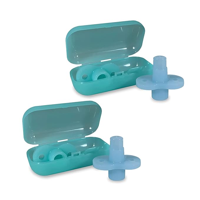 SoftSip Food Pouch Top + Travel Case | Baby Led Weaning | Mess Free No Spill Valve, 100% Silicone, BPA Free | 2 Sets of Aqua Blue SoftSip + Travel case