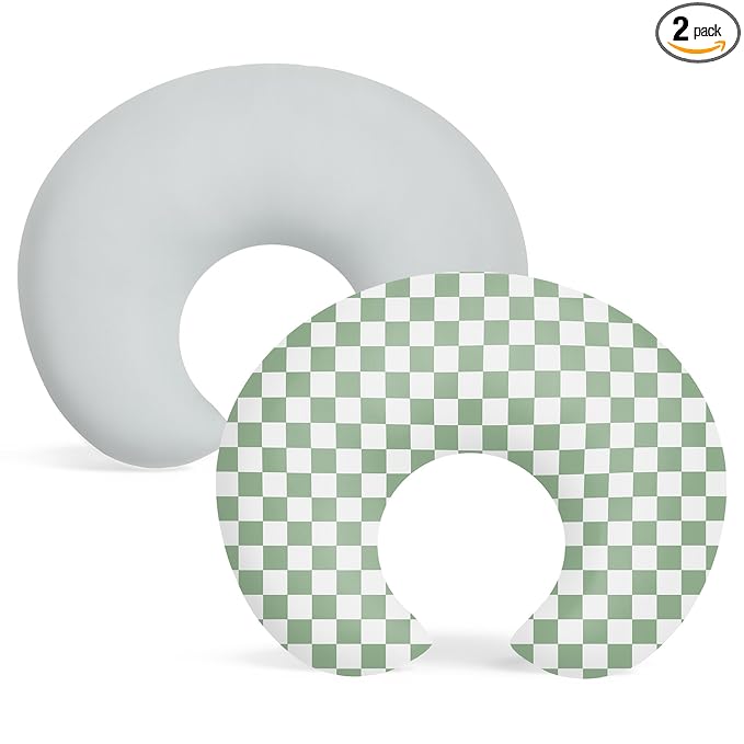 Susurration 2 Pack Nursing Pillow Cover,Ultra Soft and Stretchy Compatible with Boppy Breastfeeding Pillow,Comfortable and Skin-Friendly Slipcovers for Newborn Boys & Girls(Green Plaid)
