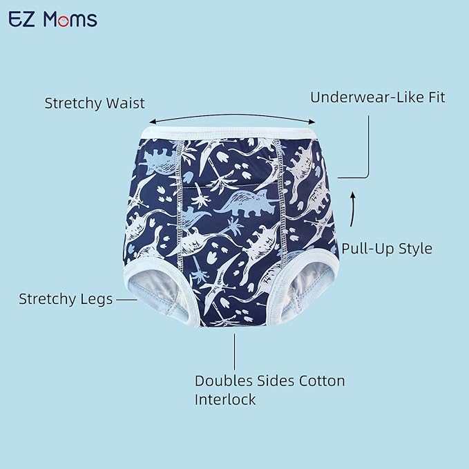 EZ Moms 10 Packs Reusable Potty Training Underwear for Boys Double Absorption Toddler Training Pants 3T-4T Boys High Waist Dinosaur Toddler Boy Underwear 4T Kid Confident Pee Pants with a Laundry Bag