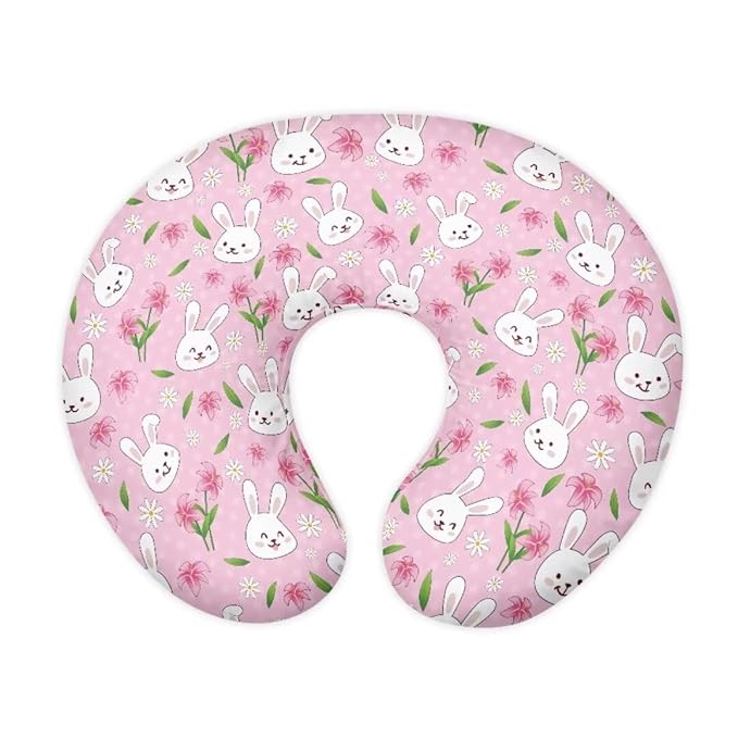 Jeiento Easter Bunny Nursing Pillow Covers Pink Tulip Nursing Pillow Cover Slipcover for Women Newborn Gift Soft U-Shaped Breastfeeding Pillowcase Cushion Cover