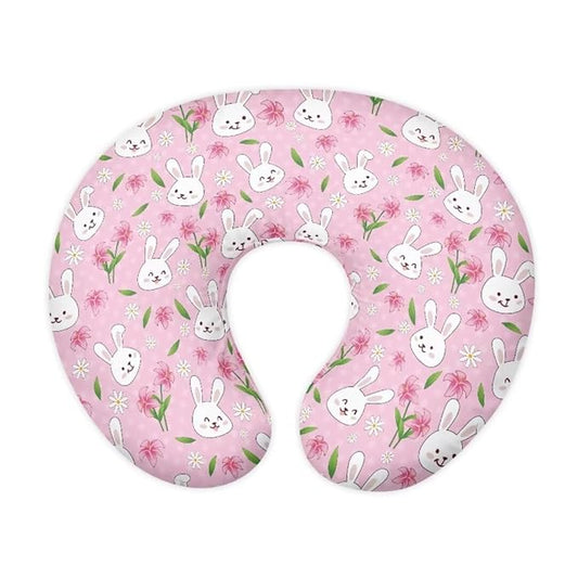 Jeiento Easter Bunny Nursing Pillow Covers Pink Tulip Nursing Pillow Cover Slipcover for Women Newborn Gift Soft U-Shaped Breastfeeding Pillowcase Cushion Cover